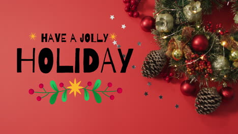 animación de tener un texto de holly jolly sobre las decoraciones de navidad