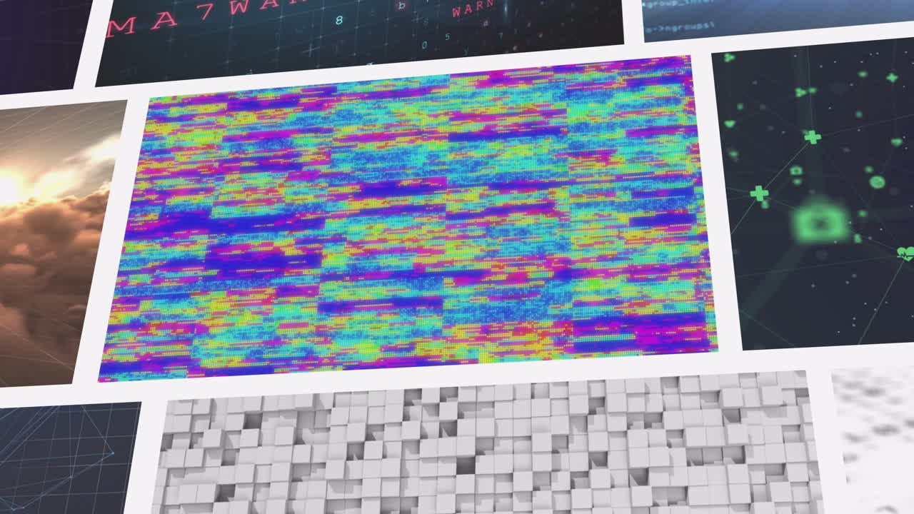 animación compuesta de múltiples pantallas de negocios, ocio y tecnología de desplazamiento