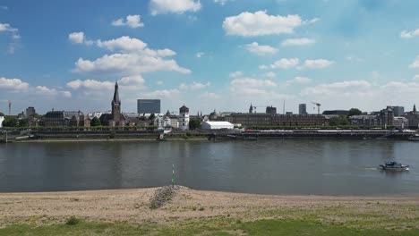 aerial flying over the world famous river rhine and the city of dusseldorf