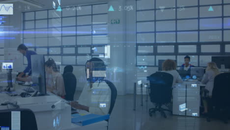 animación del procesamiento de datos financieros sobre personas de negocios en la oficina
