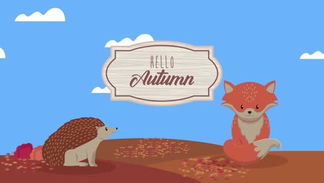 hello autumn lettering with purcopine and fox animation