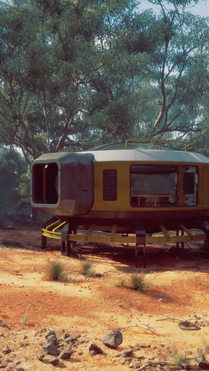 Unique modular habitat in rugged terrain surrounded by lush vegetation