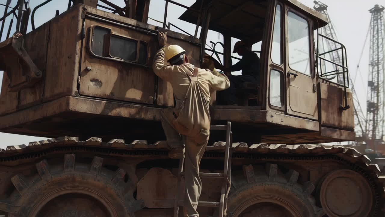 Heavy Machinery and Workers on Construction Site