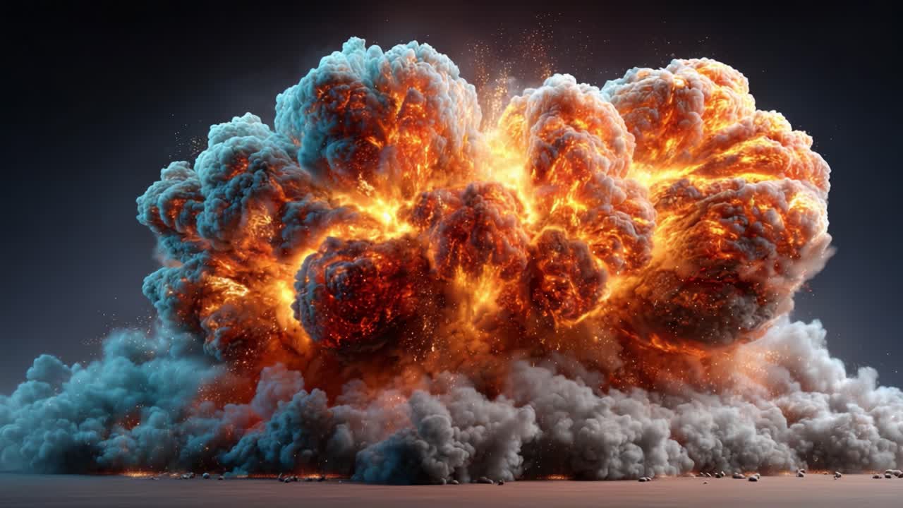 A Captivating Showcase of an Explosive Eruption: Witness the Fury of Fire and Smoke as a Massive Detonation Creates an Awe-inspiring Display of Power and Energy