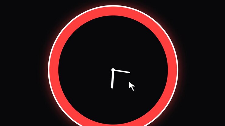 Animated Clock Hands Rotating Inside a Red Glowing Circle