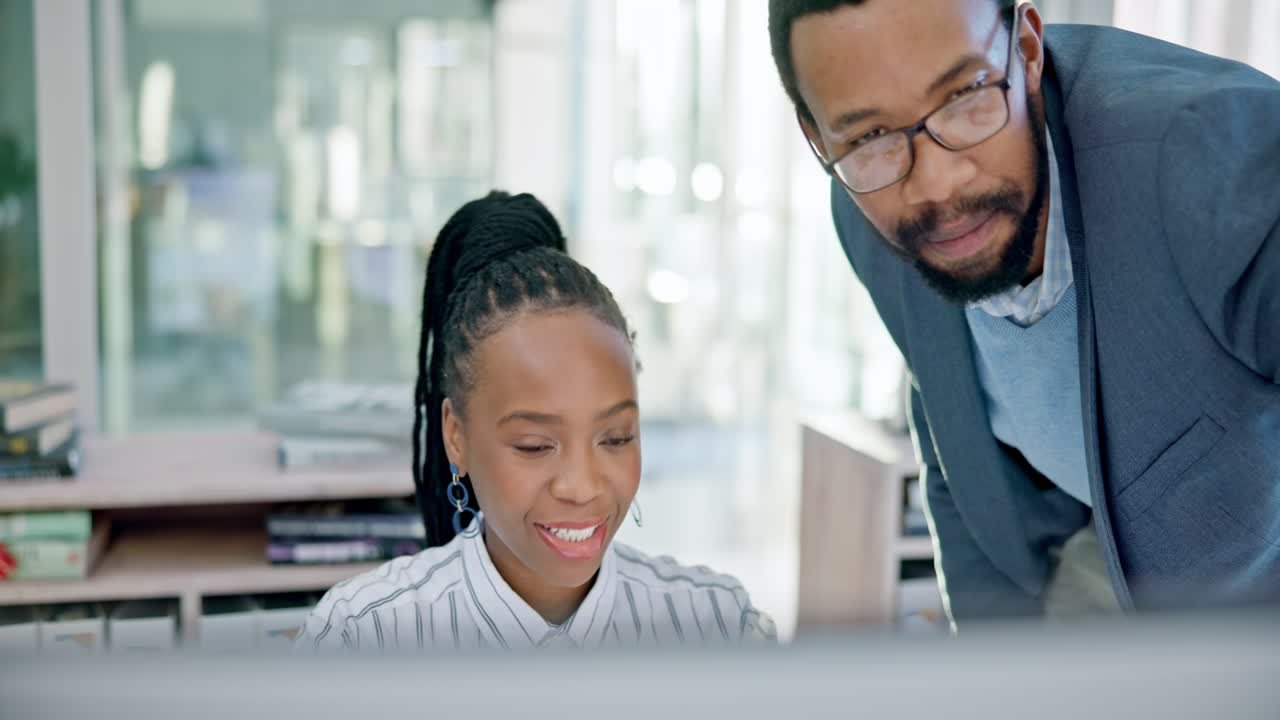 Computer, black woman and manager training