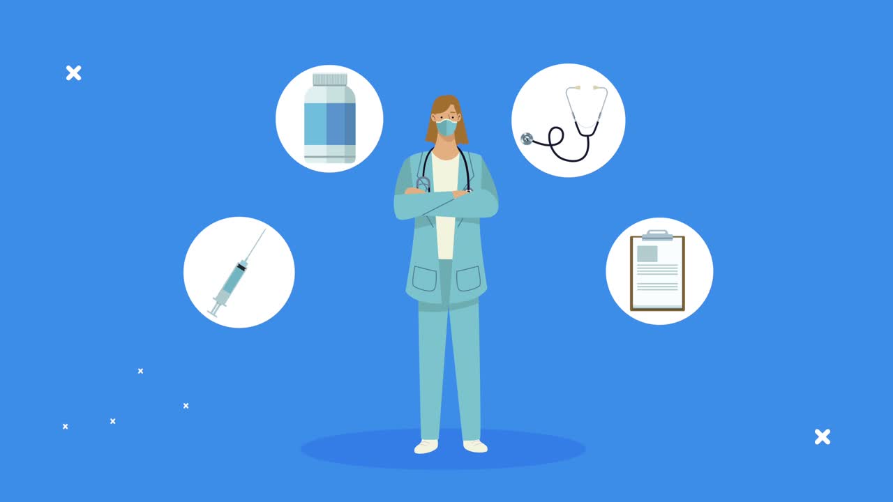 doctora con iconos de conjunto médico