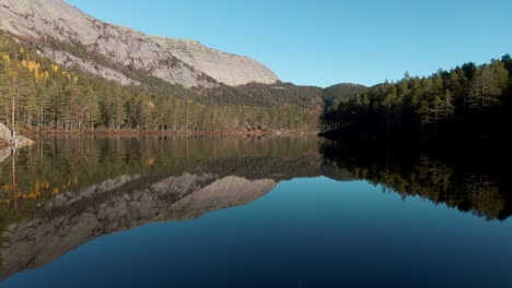 norwegian mountain lake with mirroring effect in the water