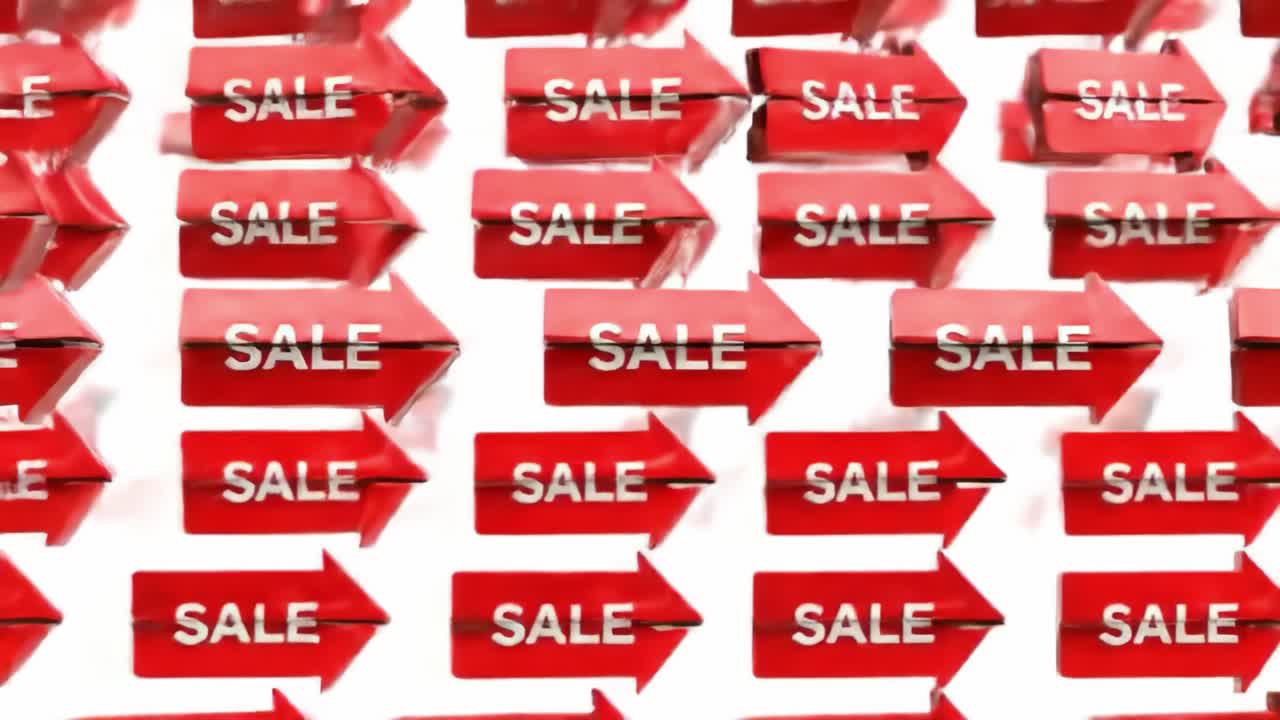 Dynamic Array of Red Arrows with SALE Text, Symbolizing Exciting Discounts and Promotional Offers in Retail Environment