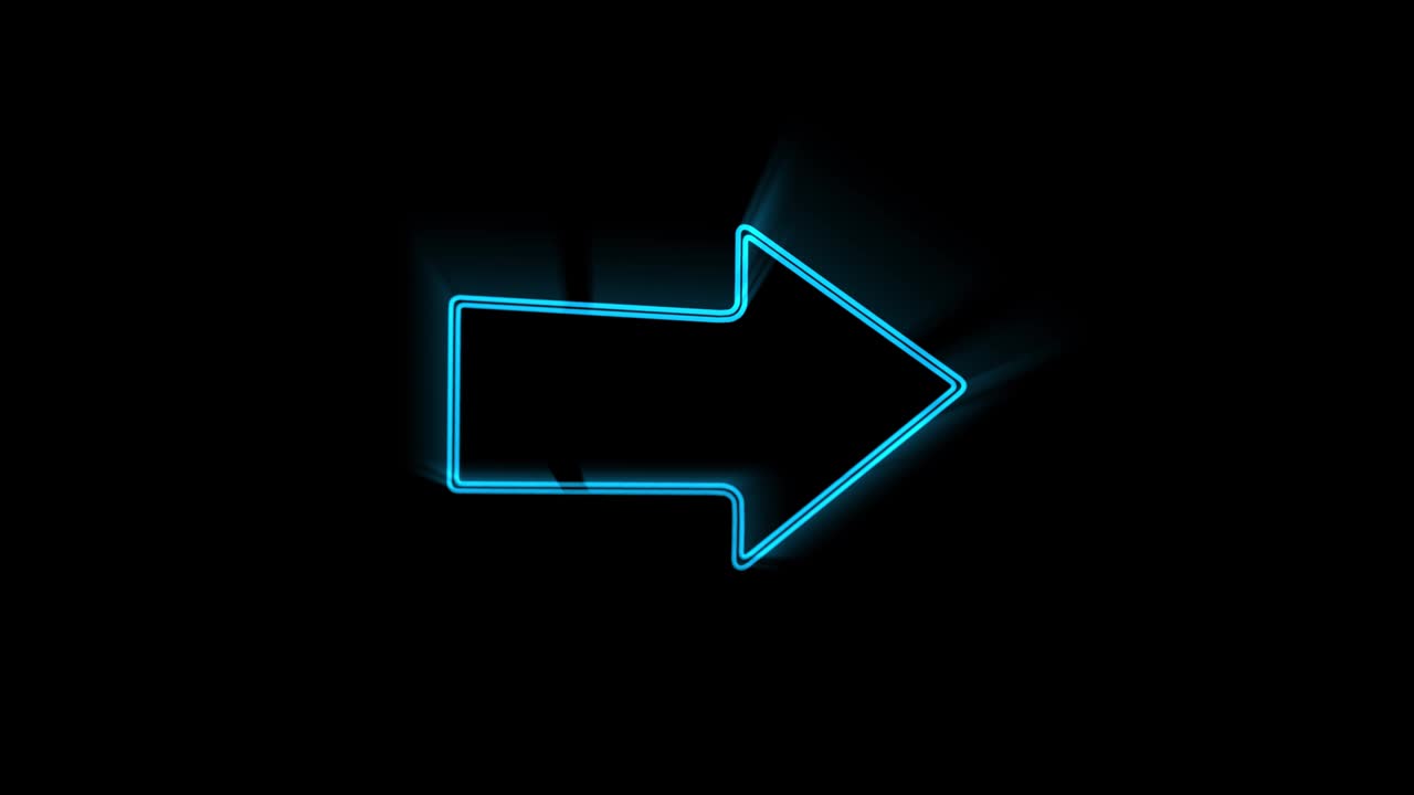icono de flecha de línea de neón brillante aislado en fondo negro. símbolo de la punta de la flecha de dirección. gráficos de movimiento
