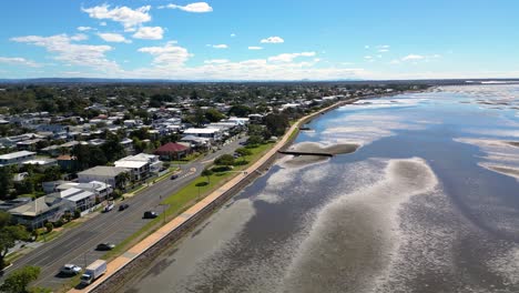 aerial view of sandgate and brighton waterfront on a sunny day, brisbane, queensland, australia