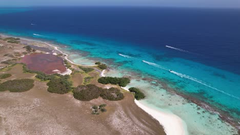 una vista aérea de una costa tropical con árboles exuberantes, aguas azules claras y arrecifes de coral