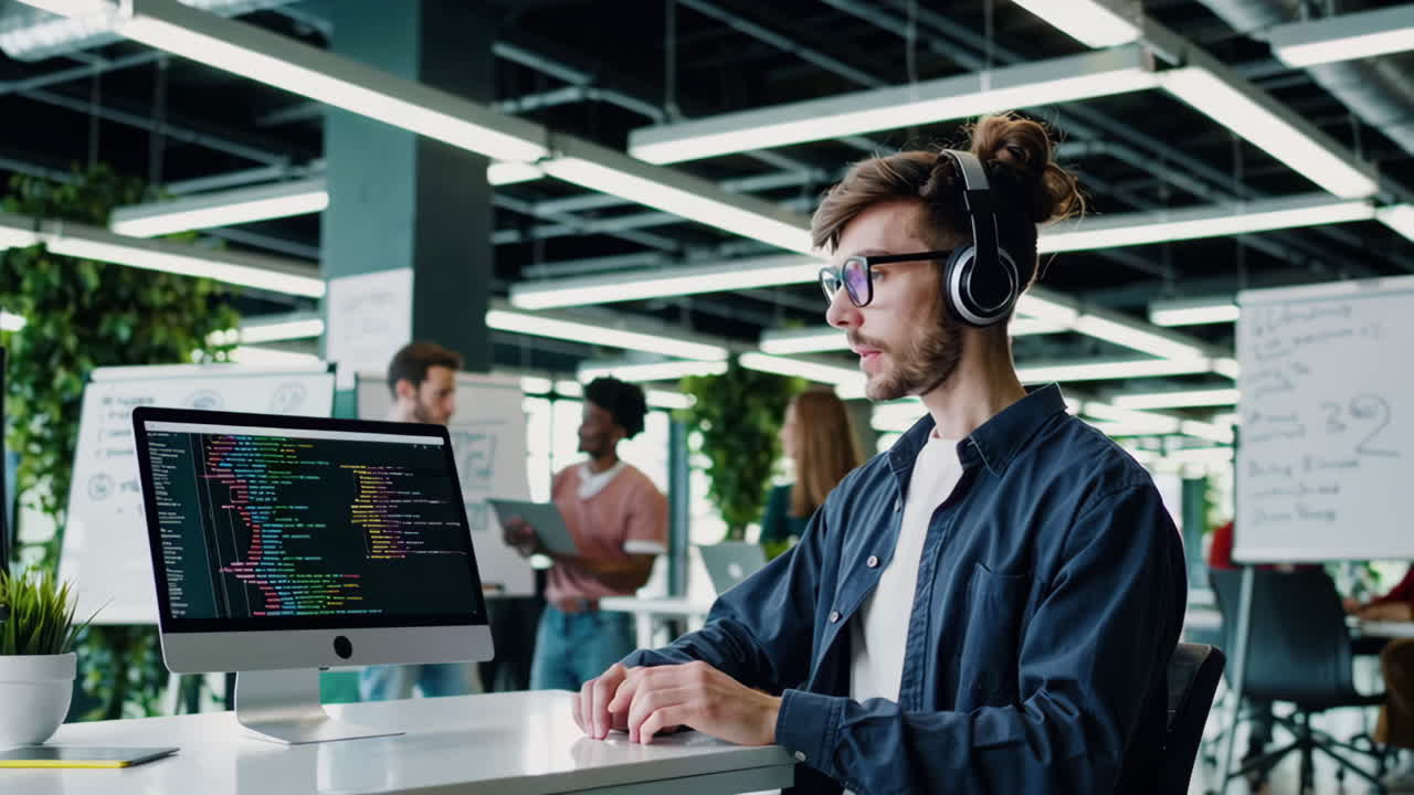 Programmer Working on a Project in a Modern Office