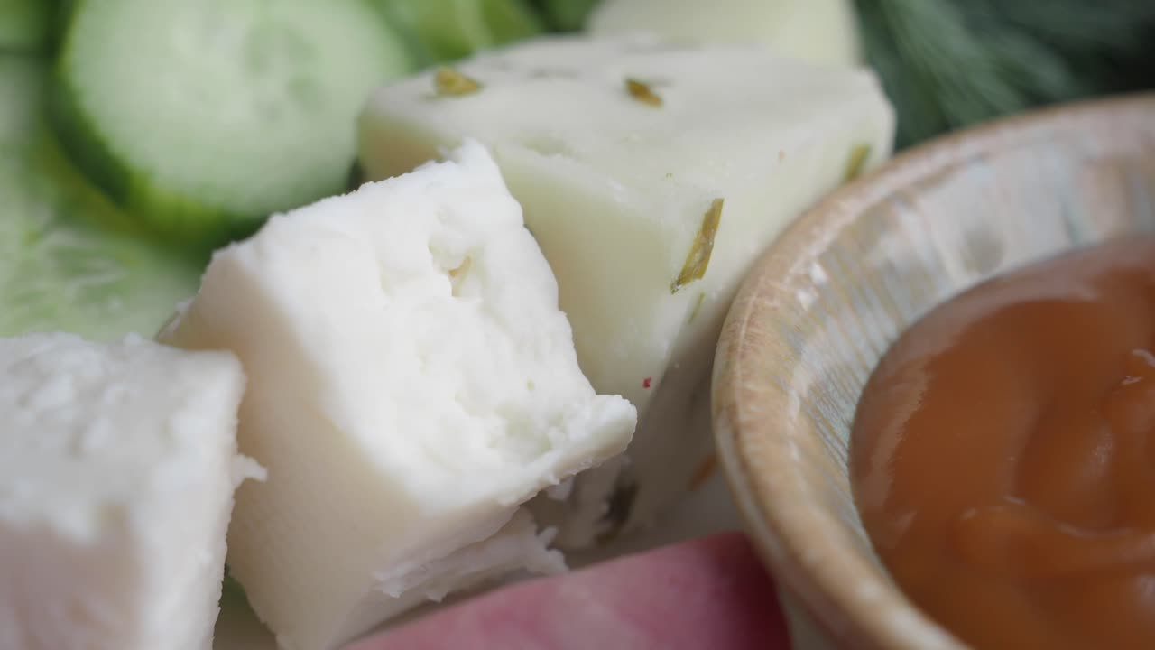 Cheese, Cucumber and Sauce Appetizer