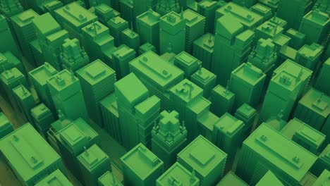 futuristic green city with skyscrapers. camera moves through abstract isometric city. seamless loop background, 4k