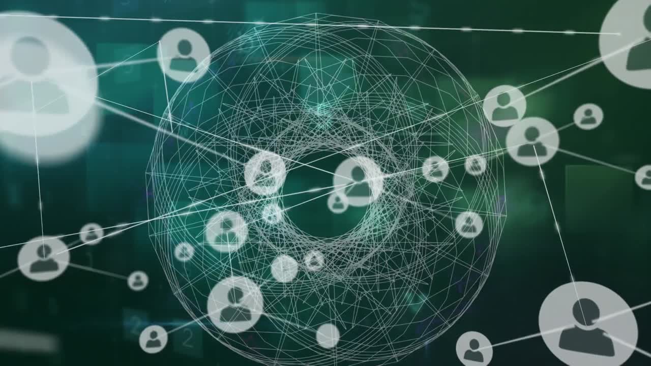 녹색 배경에 데이터 처리에 대한 아이콘으로 연결 네트워크의 애니메이션