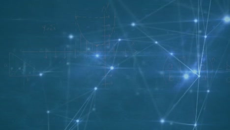 animación de la red de conexiones y ecuaciones matemáticas sobre fondo azul