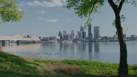 Vista-Del-Centro-De-Louisville,-Puente,-Agua