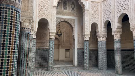 impressive arab architecture inside the rabat madrasa. panning