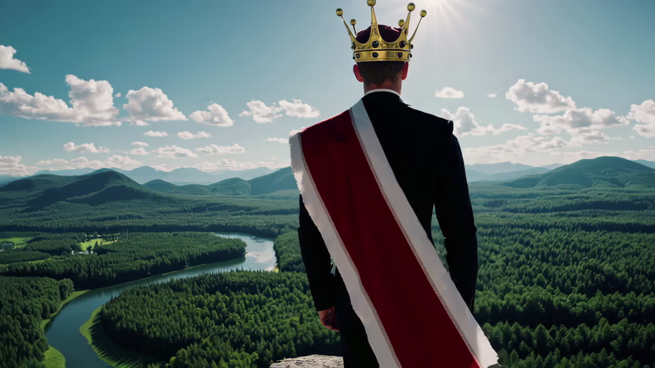 rey en la cima de una montaña