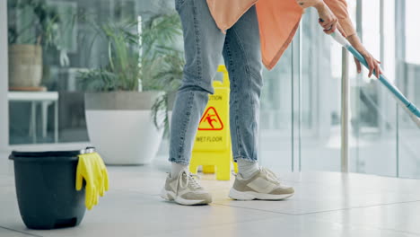 cleaning, person and mopping floor of office