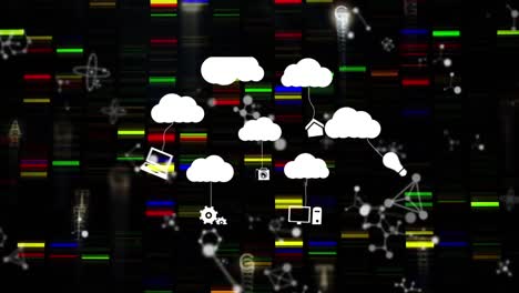 Animation-of-clouds-with-icons-over-moving-columns-and-molecules