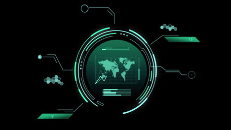 animación de visores y procesamiento de datos científicos sobre un fondo negro