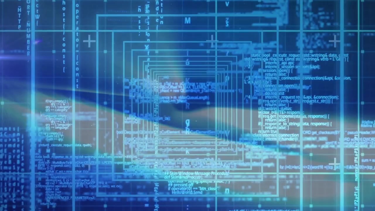 Abstract Digital Tunnel of Scrolling Computer Code and Data
