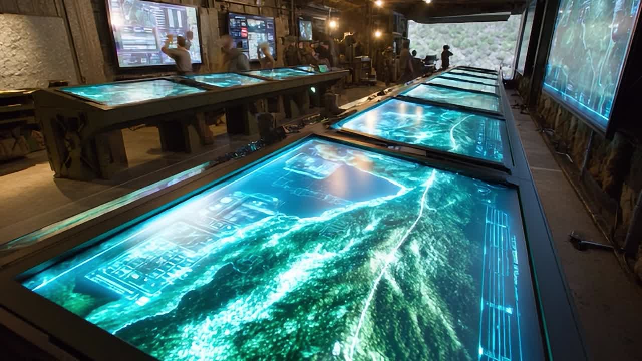 Display di tecnologia moderna in uno spazio di lavoro collaborativo di notte