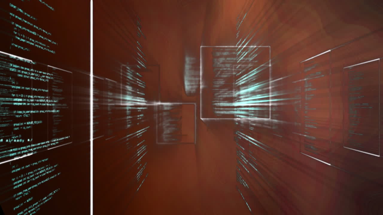 Animation of data processing over light spots on black background
