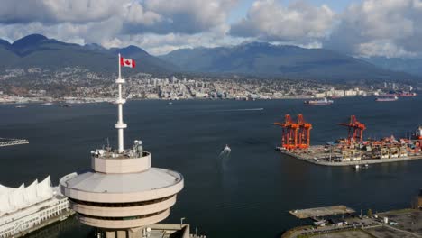 vancouver lookout at harbour centre with vancouver centerm terminal in the background in canada