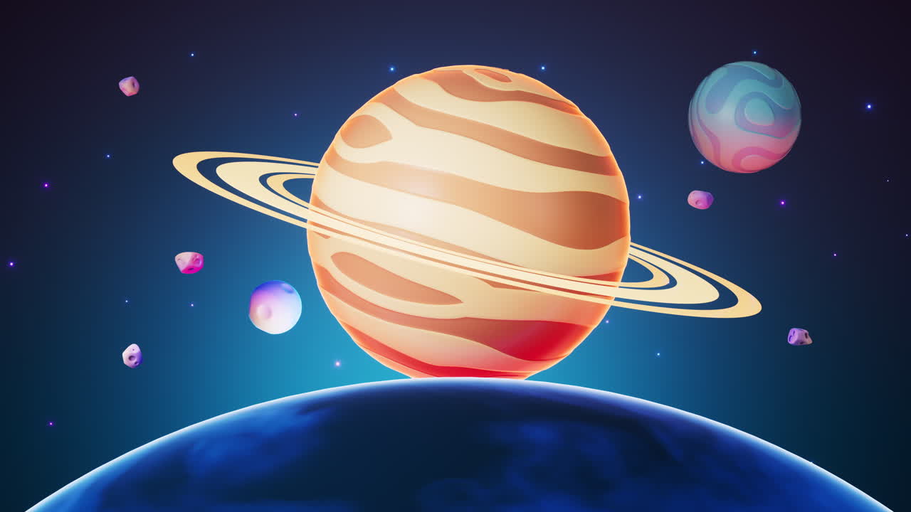 un planeta al estilo de dibujos animados en el espacio exterior, renderización en 3d.