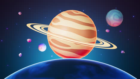 cartoon style planet in the outer space, 3d rendering.