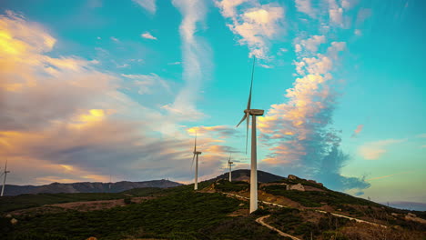 wind turbines overlooking the strait of gibraltar - sunset time lapse