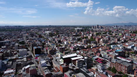 Aerial-View-of-Bogota-Colombia-Residential-Chapinero-District,-Buildings-and-Streets,-Establishing-Drone-Shot