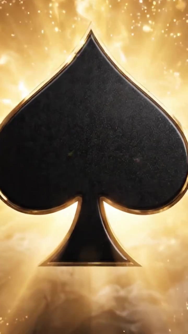 A striking visual representation of an illuminated spade symbol emerges from a smoky backdrop, transitioning from a radiant explosion to a polished gold accent, embodying the essence of mystery and allure.