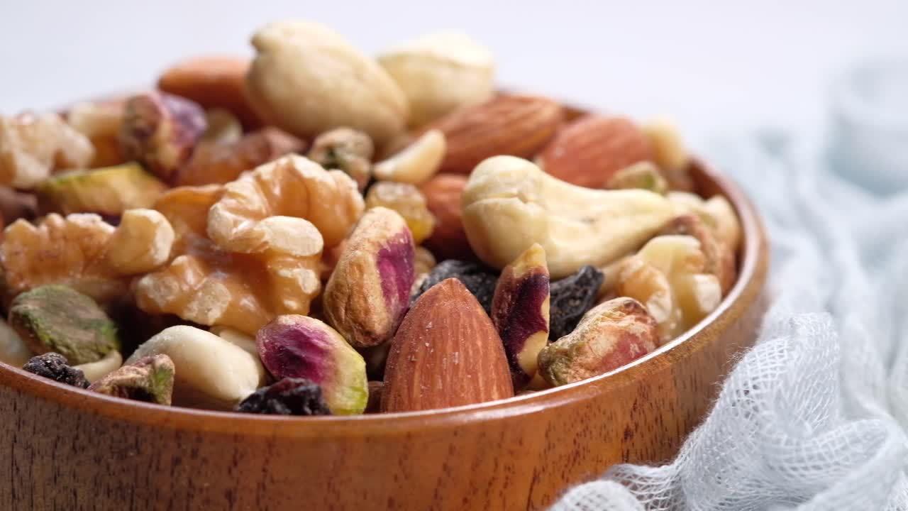 Mixed Nuts in a Wooden Bowl