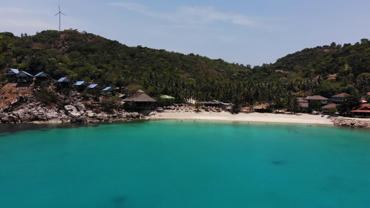 Pan over Aew Leuk Beach at Koh Tao in Thailand with Drone