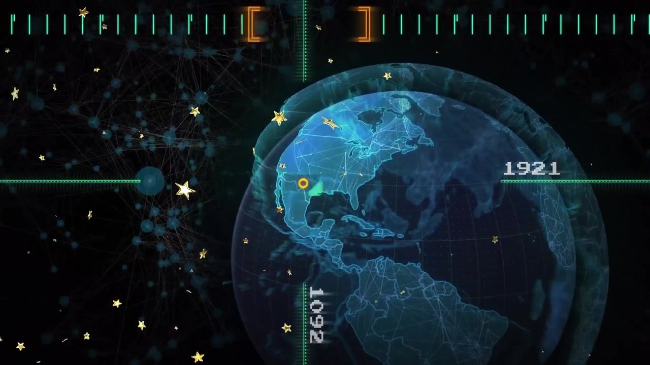 Digital Earth Globe with Futuristic HUD Interface and Data Overlay