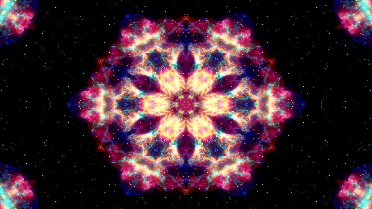 abstracto colorido brillante e hipnótico concepto patrón simétrico ornamental decorativo caleidoscopio movimiento círculo geométrico y formas de estrellas