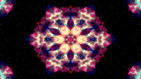 abstracto colorido brillante e hipnótico concepto patrón simétrico ornamental decorativo caleidoscopio movimiento círculo geométrico y formas de estrellas