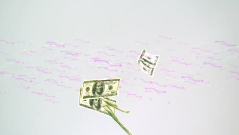 animación de billetes sobre formas en movimiento