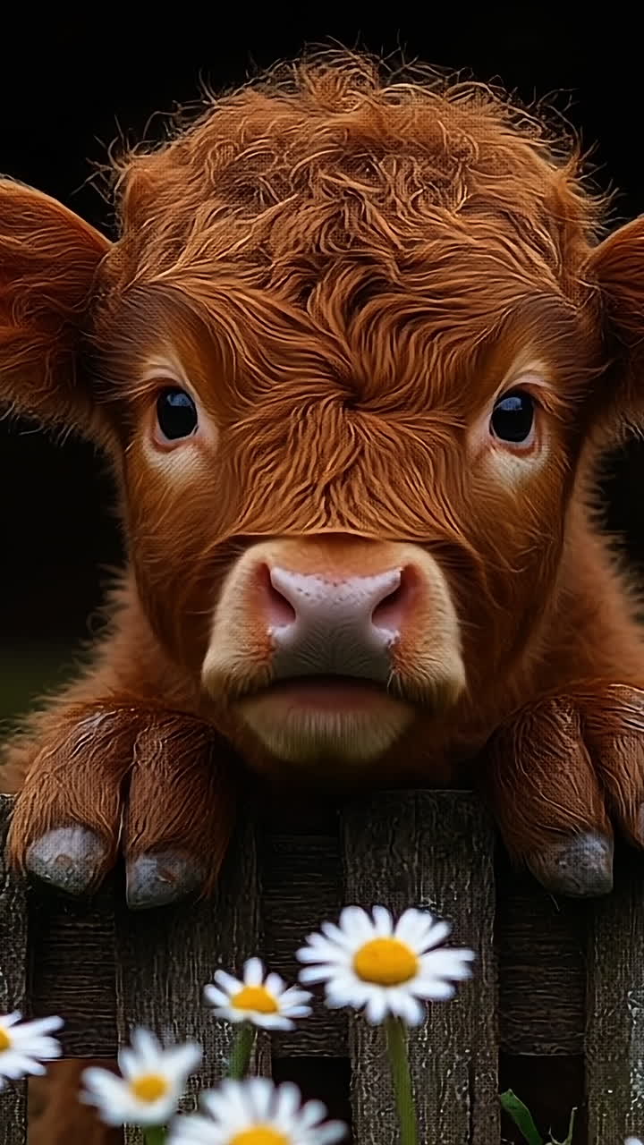 Calf by a wooden fence
