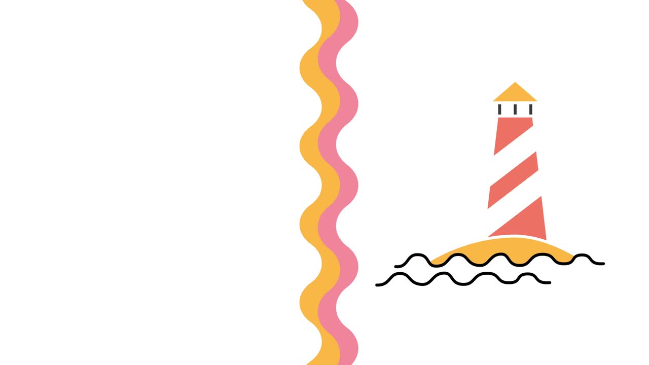 색 배경의 해안가에서 만화 등대 4k 비디오.