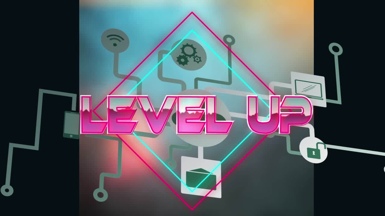 Animation of level up text over media icons