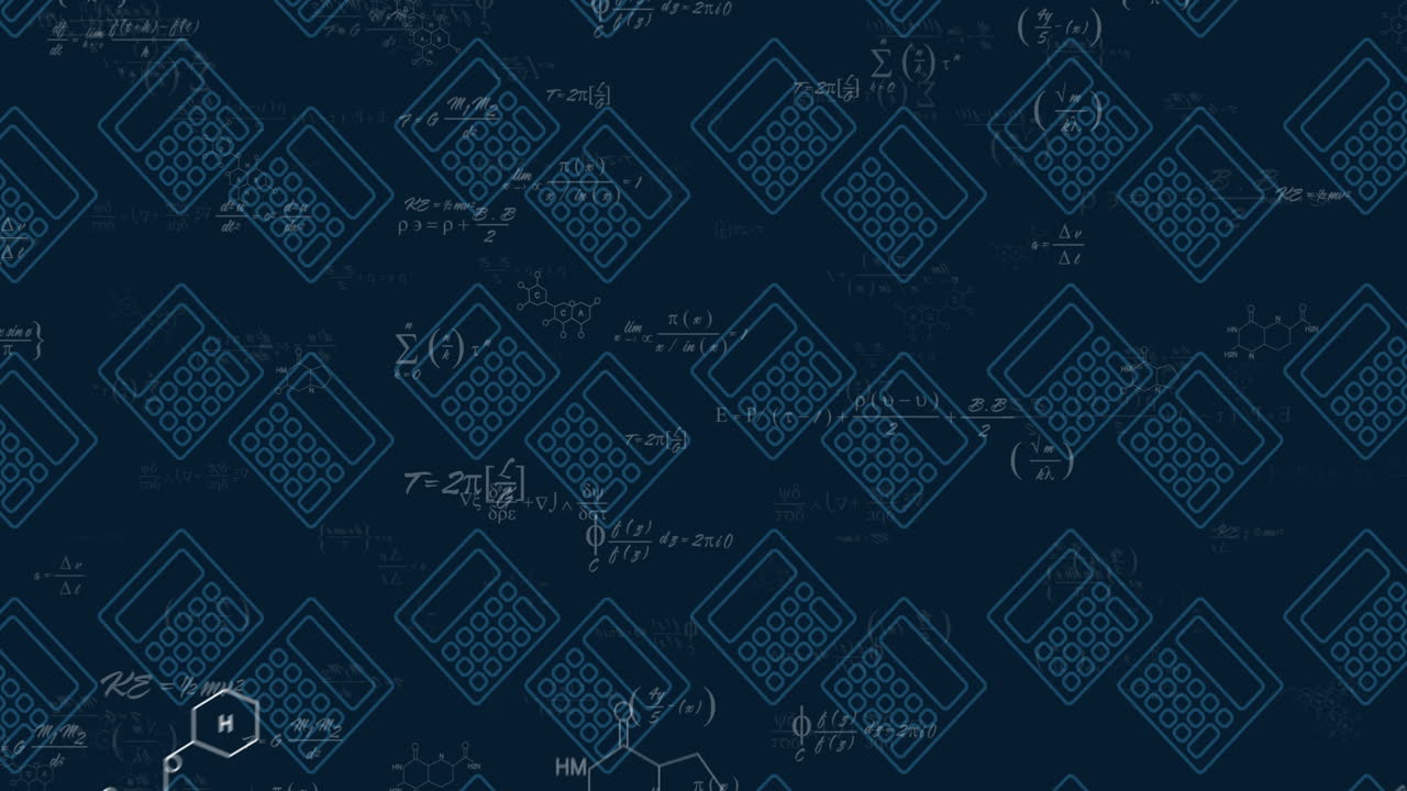 어두운 배경에 계산기를 통해 수학적 데이터 처리의 애니메이션