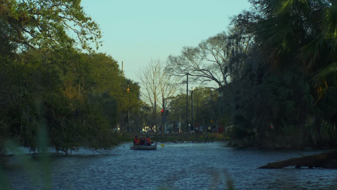 People Canoe Bayou Metairie City Park New Orleans Streetcar Passing