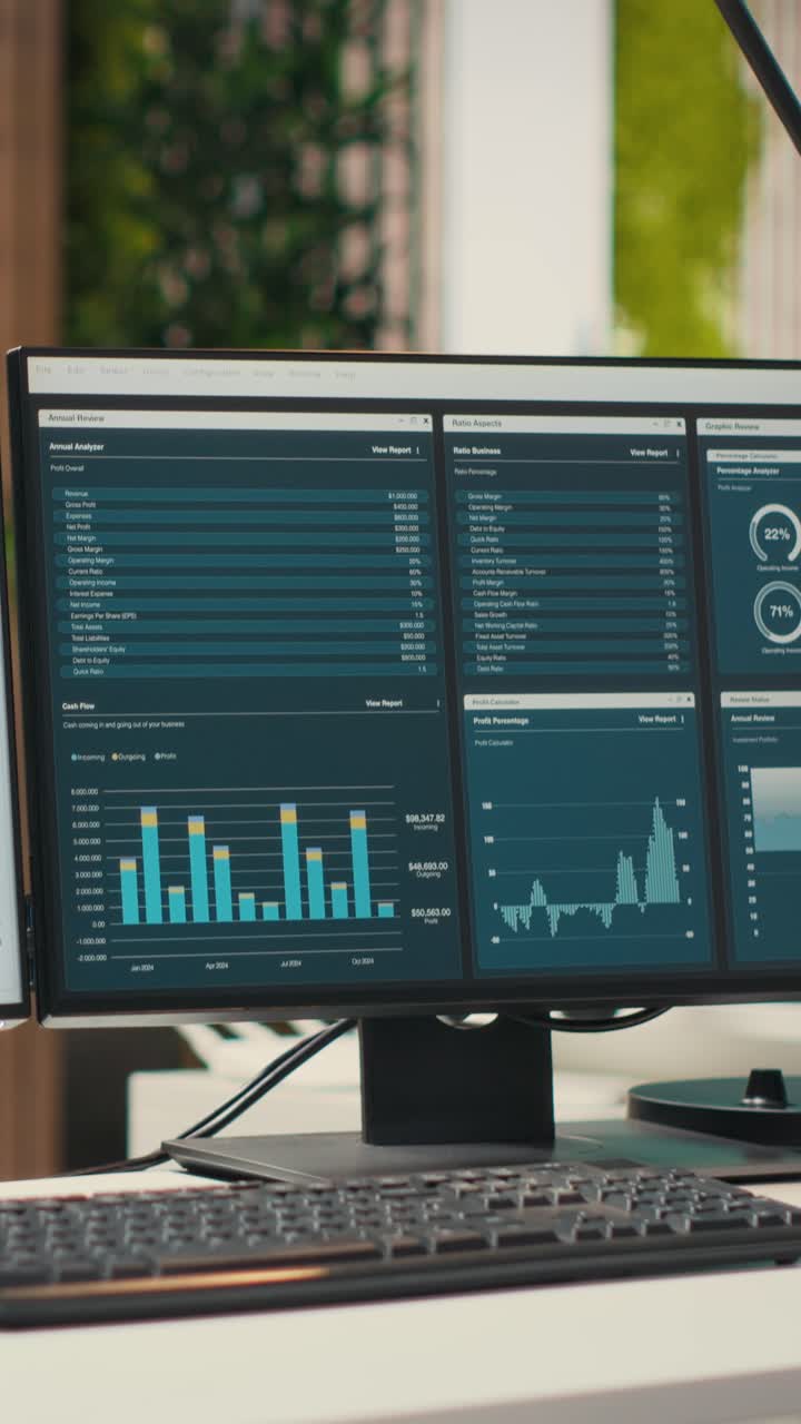 Vertical Video Empty office space in a multinational company showcases computers
