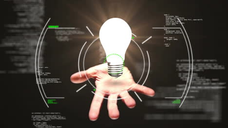 animation of light bulb and hand, scientific data processing