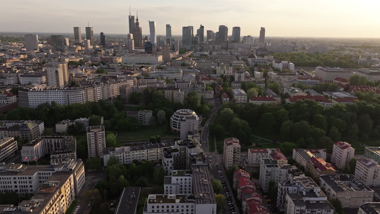Aerial Panorama Of Warsaw, Capital City In Poland.